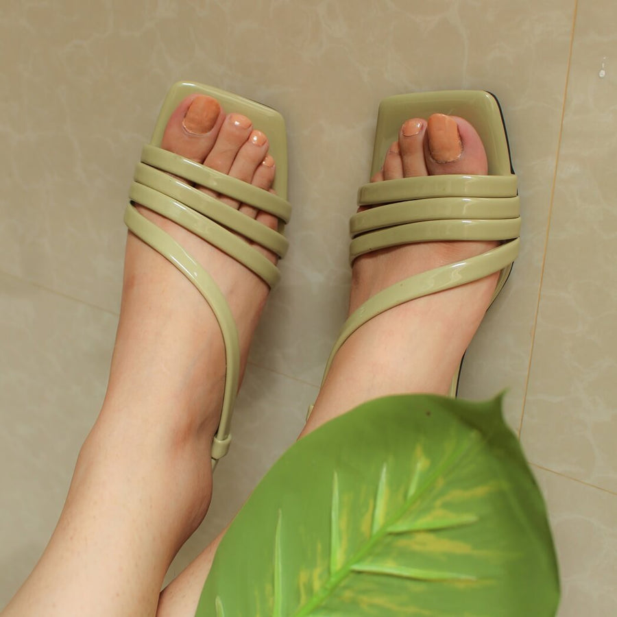Patent Stripes Block Heel - Green