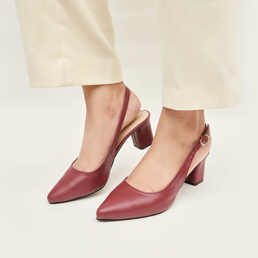 Block Heel Slingback - Maroon