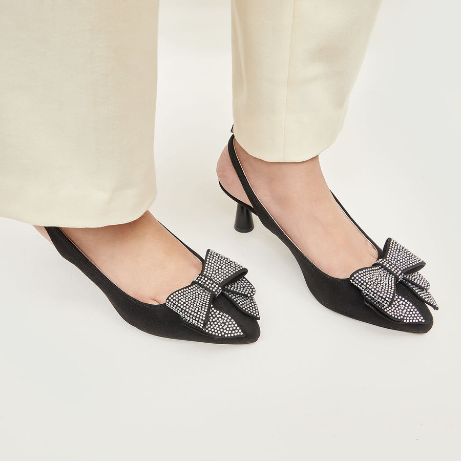 Dazzling Embellished Bow Detail Sling Back