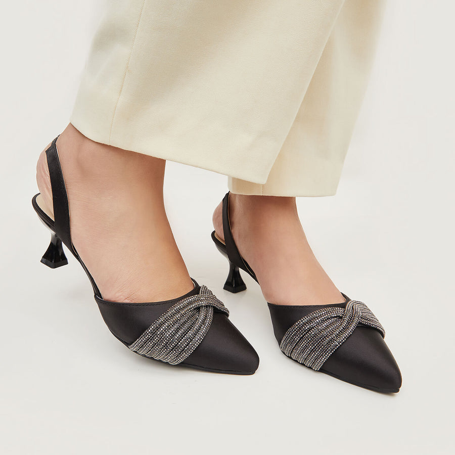 Nihan Sparkling Sling Back - Black