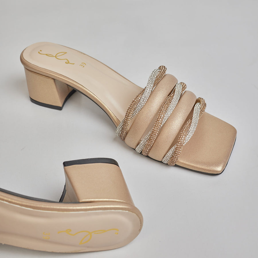TWISTED STRAP HEELS-GOLD