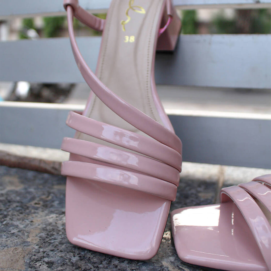 Patent Stripes Block Heel - Green