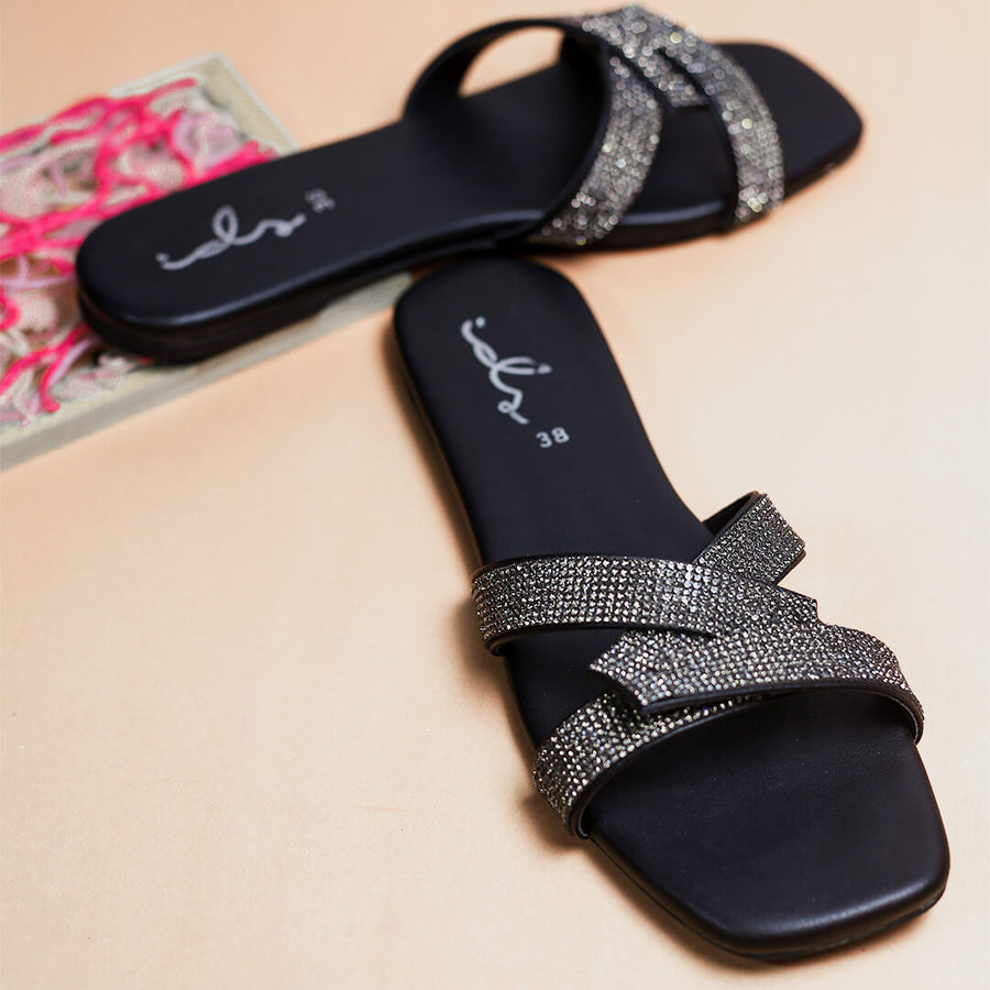 Rhinestone Slides - Black