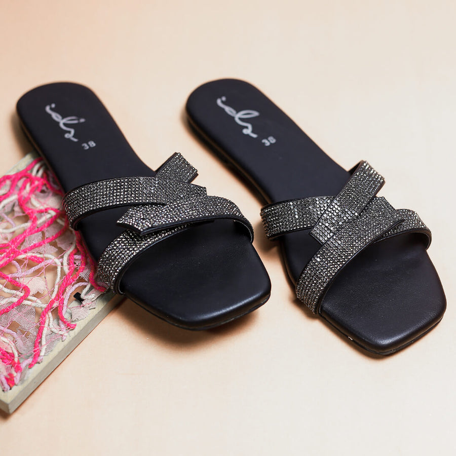 Rhinestone Slides - Black