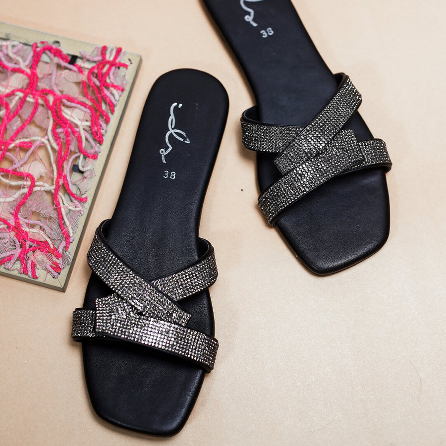 Rhinestone Slides - Black
