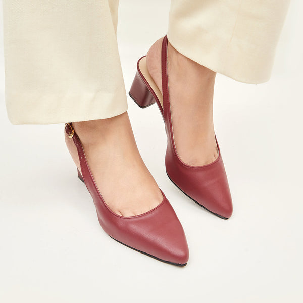 Block Heel Slingback - Maroon