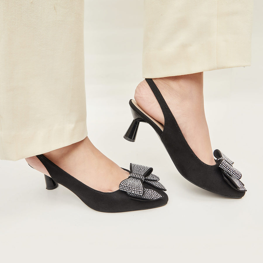 Dazzling Embellished Bow Detail Sling Back
