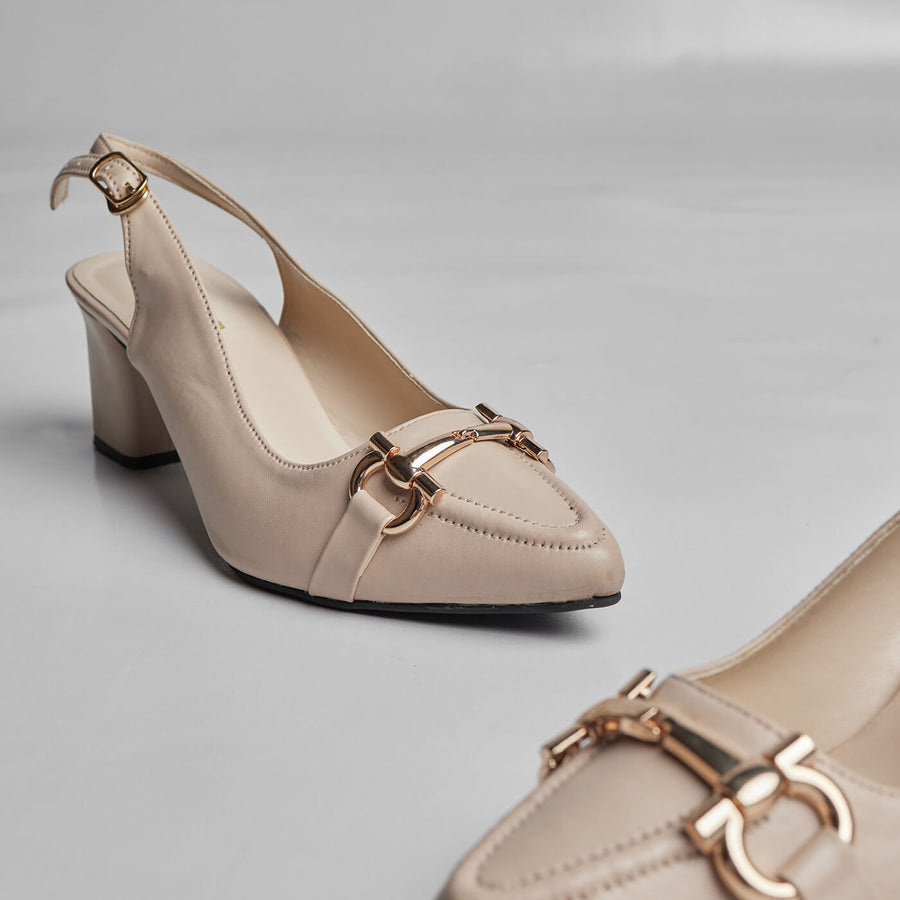 TWILIGHT BLOOM BUCKLED HEEL - BEIGE