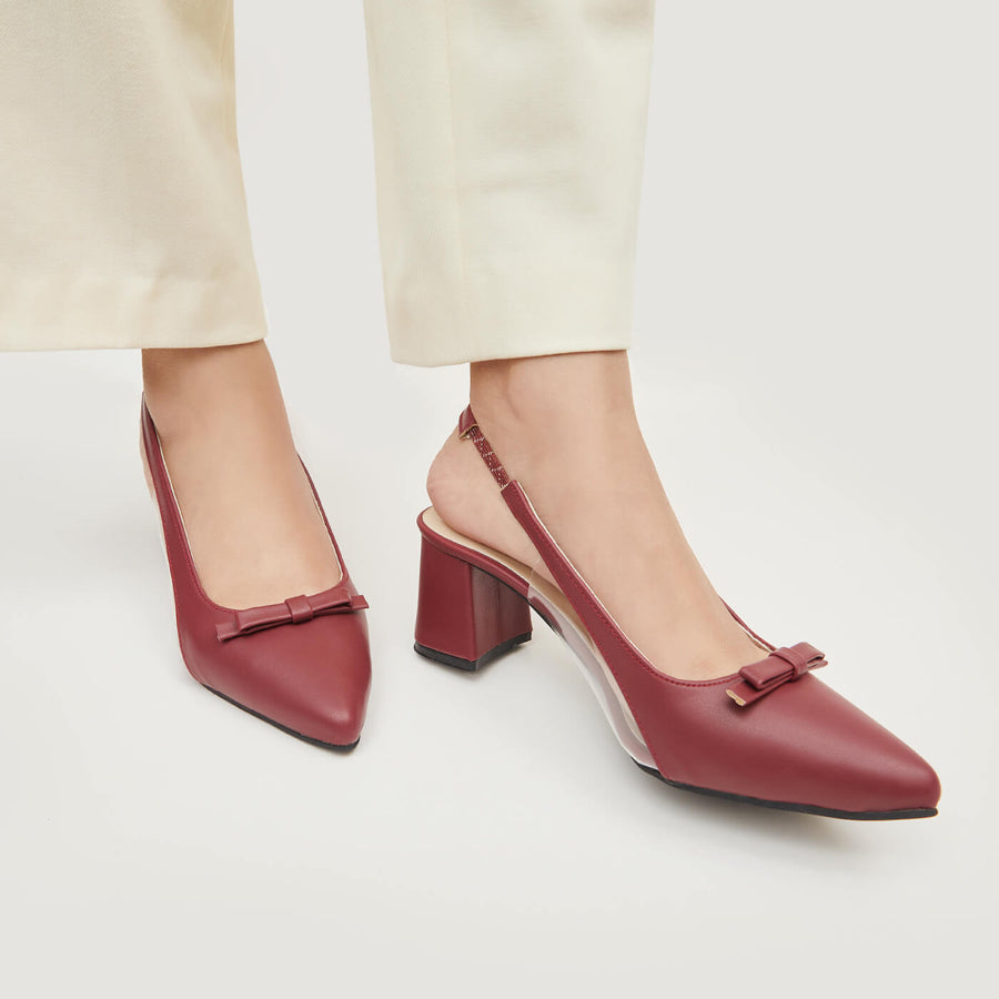 Transparent Block Heel - Maroon