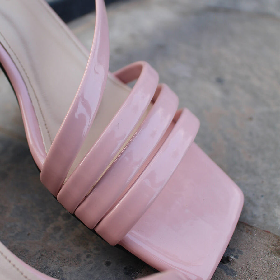 Patent Stripes Block Heel - Green