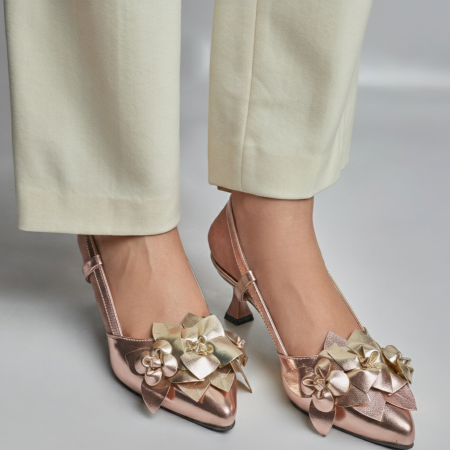 3D Blossom Flower Heels - Peach