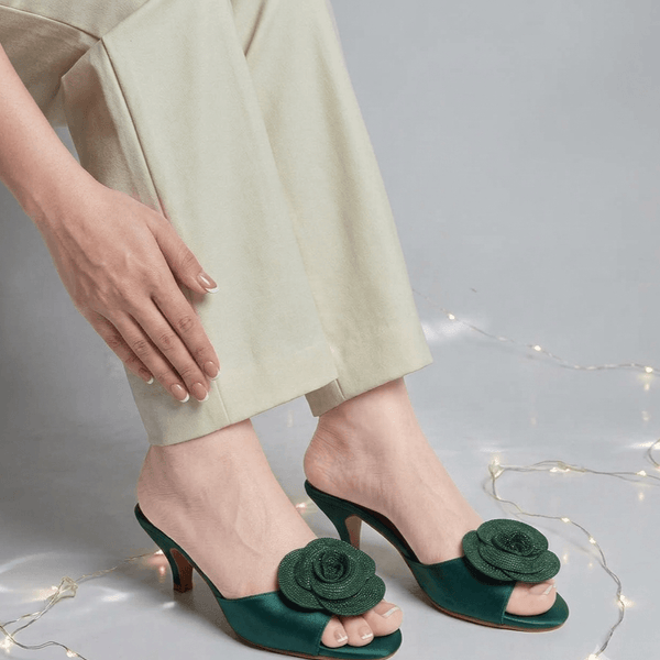 3D Rose Glam Heels - Green
