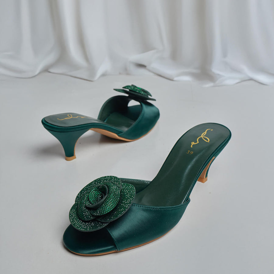 3D Rose Glam Heels - Green