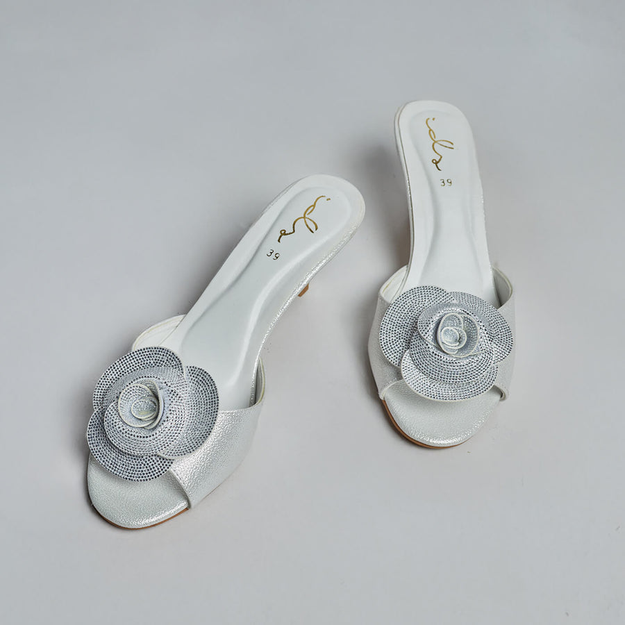 3D Rose Glam Heels - White