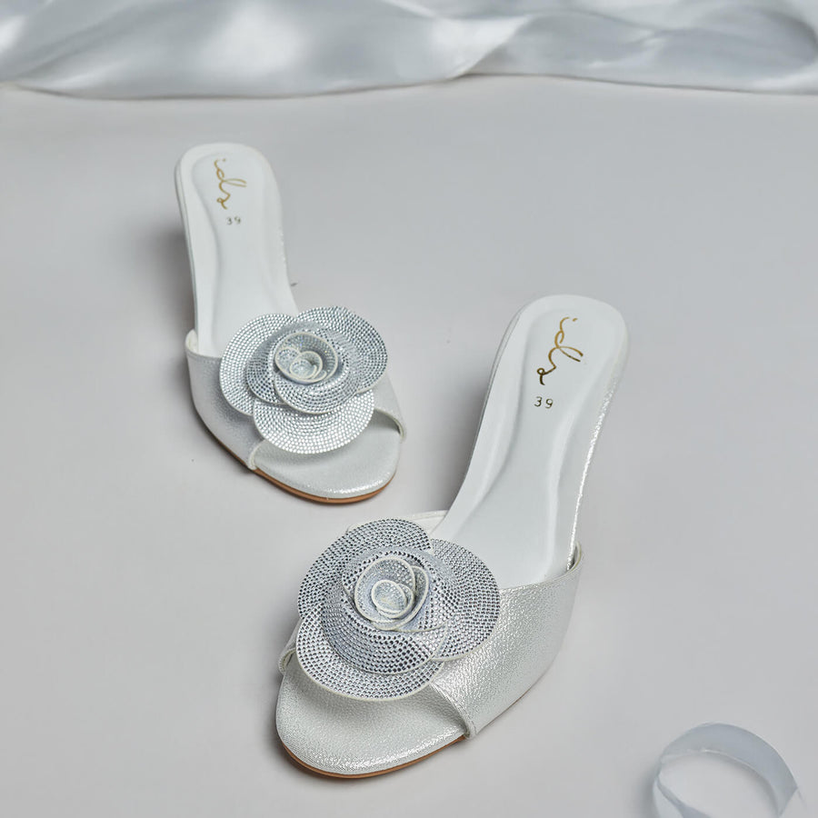 3D Rose Glam Heels - White