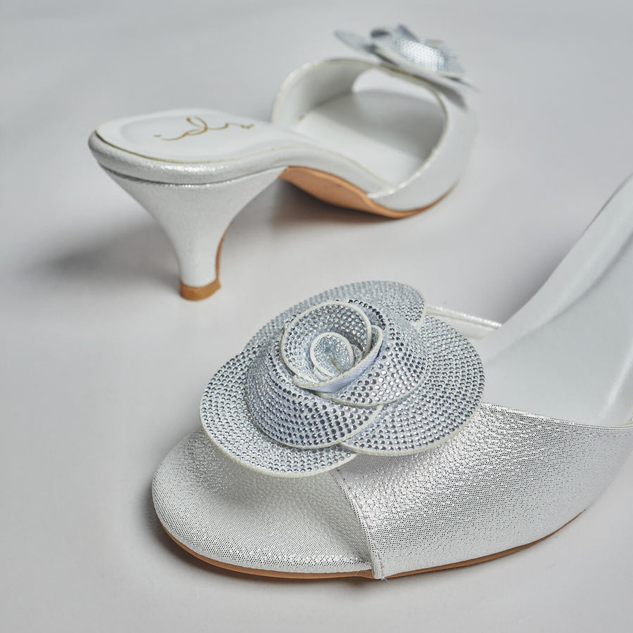 3D Rose Glam Heels - White