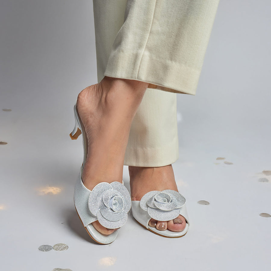3D Rose Glam Heels - White
