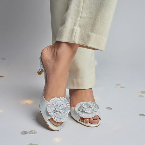 3D Rose Glam Heels - White