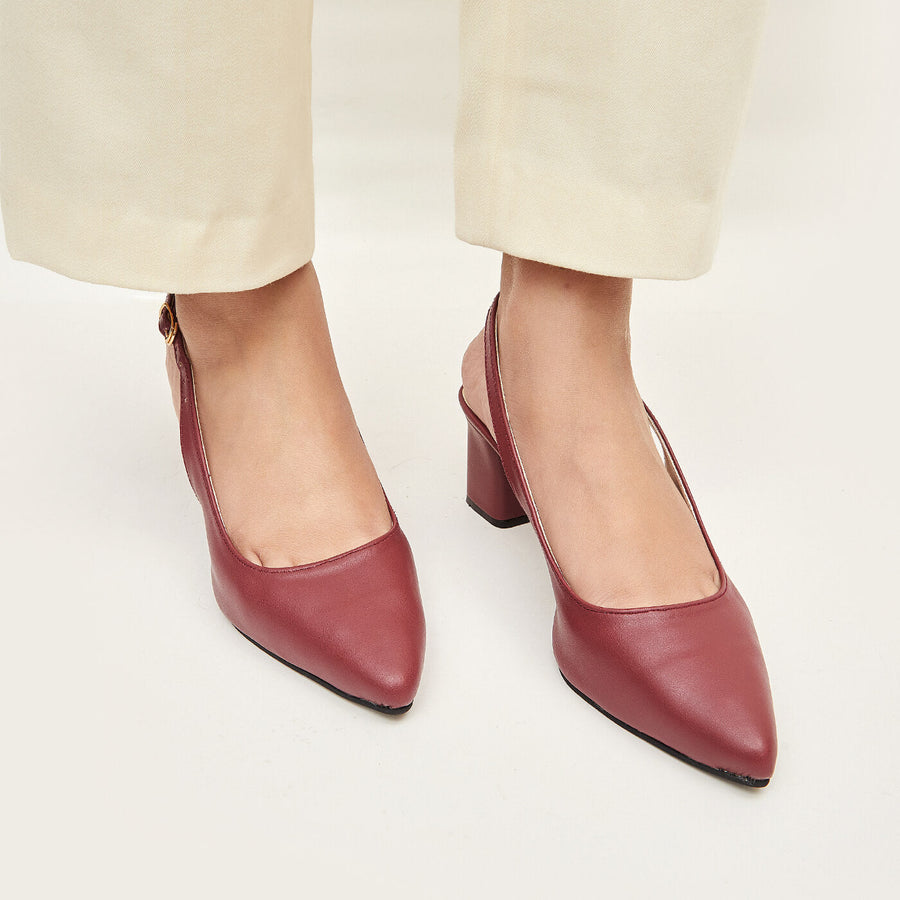 Block Heel Slingback - Maroon