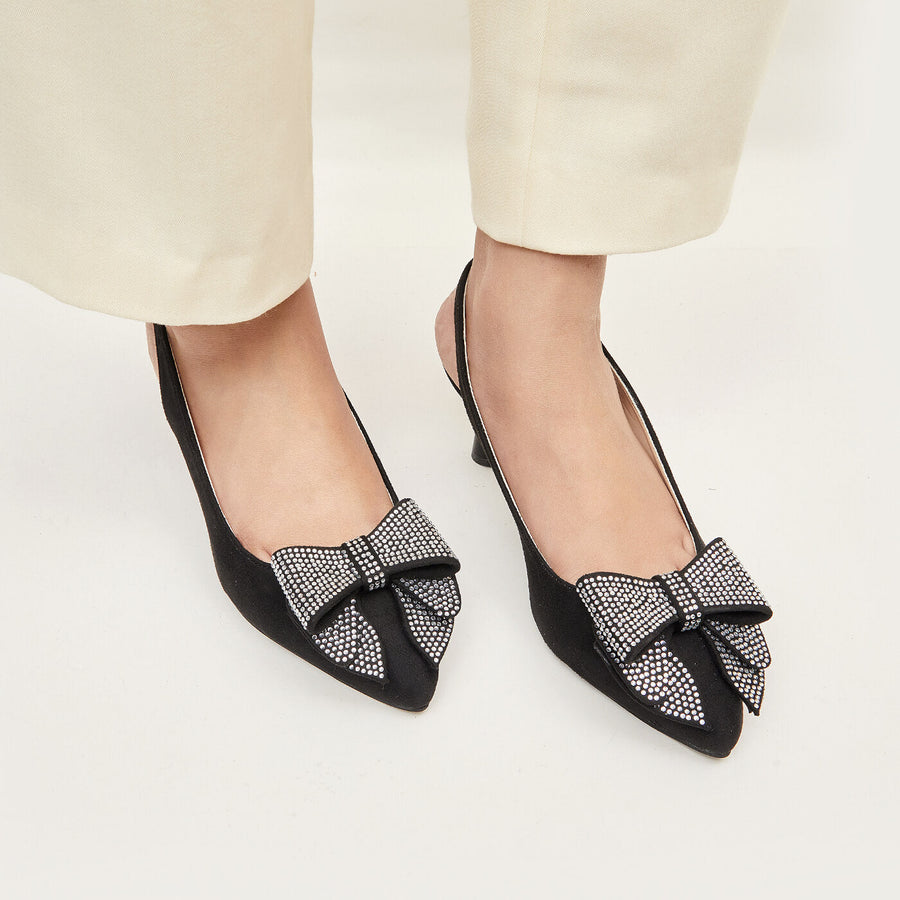 Dazzling Embellished Bow Detail Sling Back