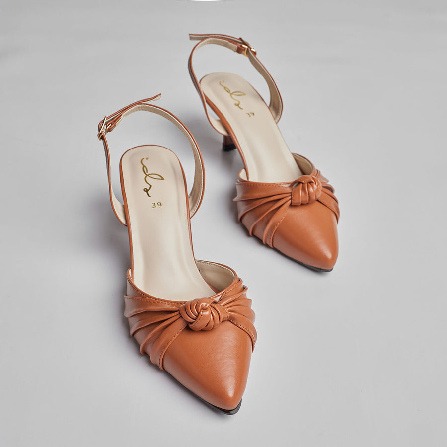 PLAITED SPIKE SLINGBACK - BROWN