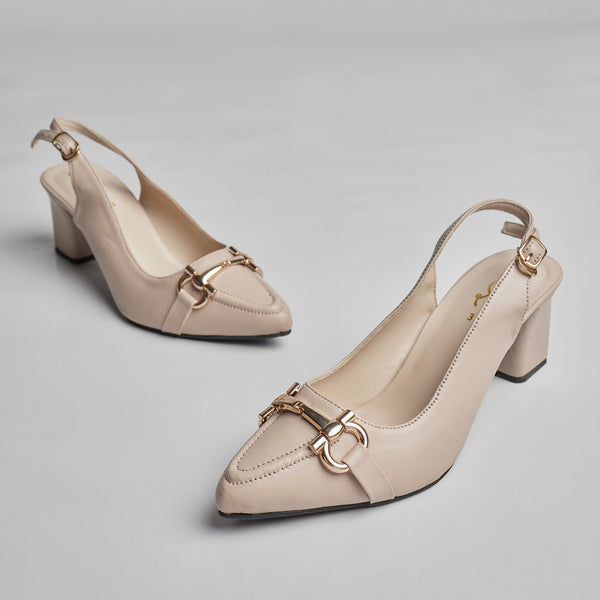 TWILIGHT BLOOM BUCKLED HEEL - BEIGE