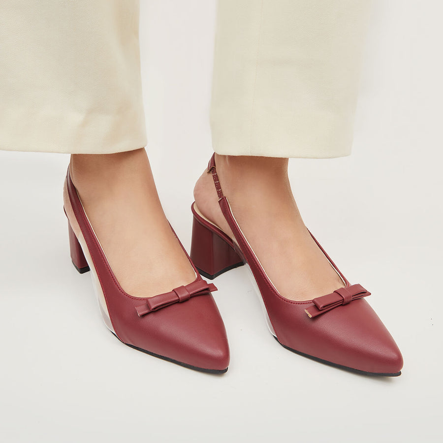 Transparent Block Heel - Maroon