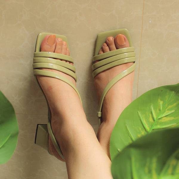 Patent Stripes Block Heel - Green