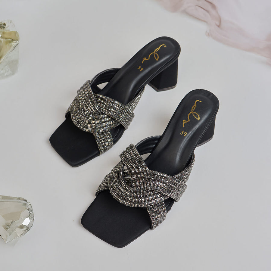 DIAMANTE CROSSOVER COMFORT HEEL - BLACK