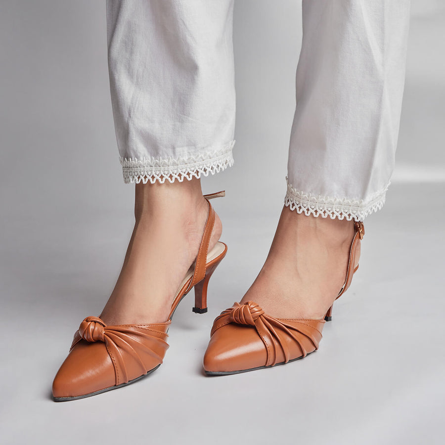 PLAITED SPIKE SLINGBACK - BROWN