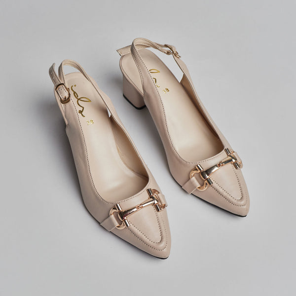 TWILIGHT BLOOM BUCKLED HEEL - BEIGE