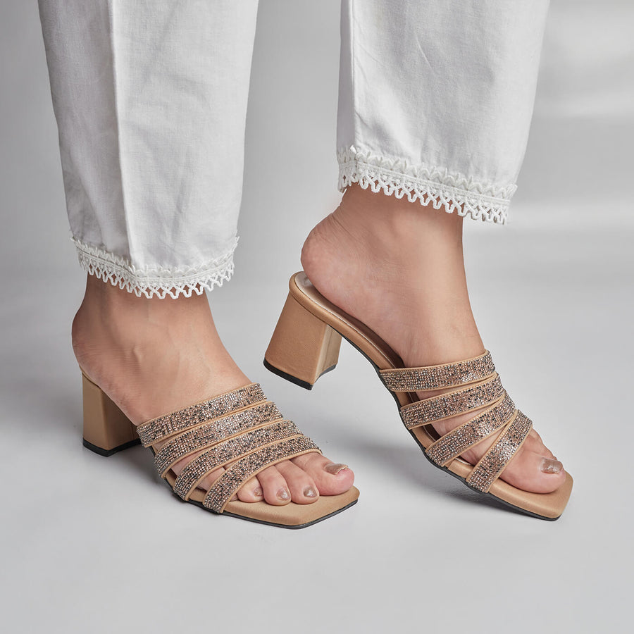 TWO-TONED RHINESTONE STRAPPY HEEL-GOLD