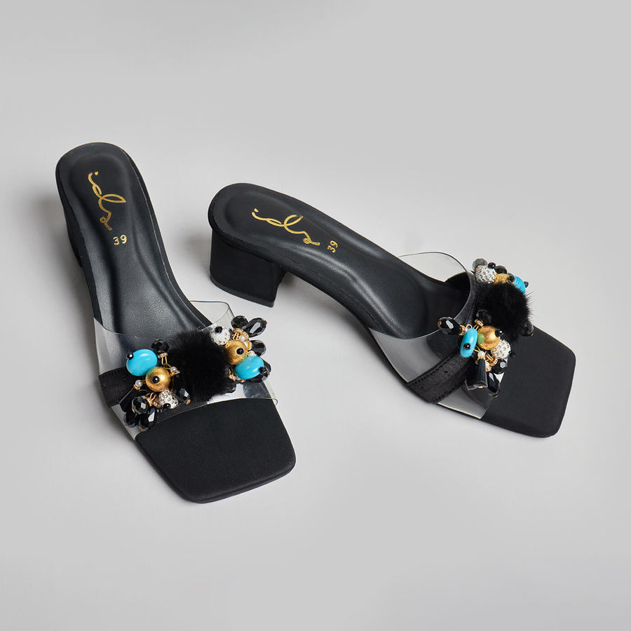 Fur Balls Block Heel - Black