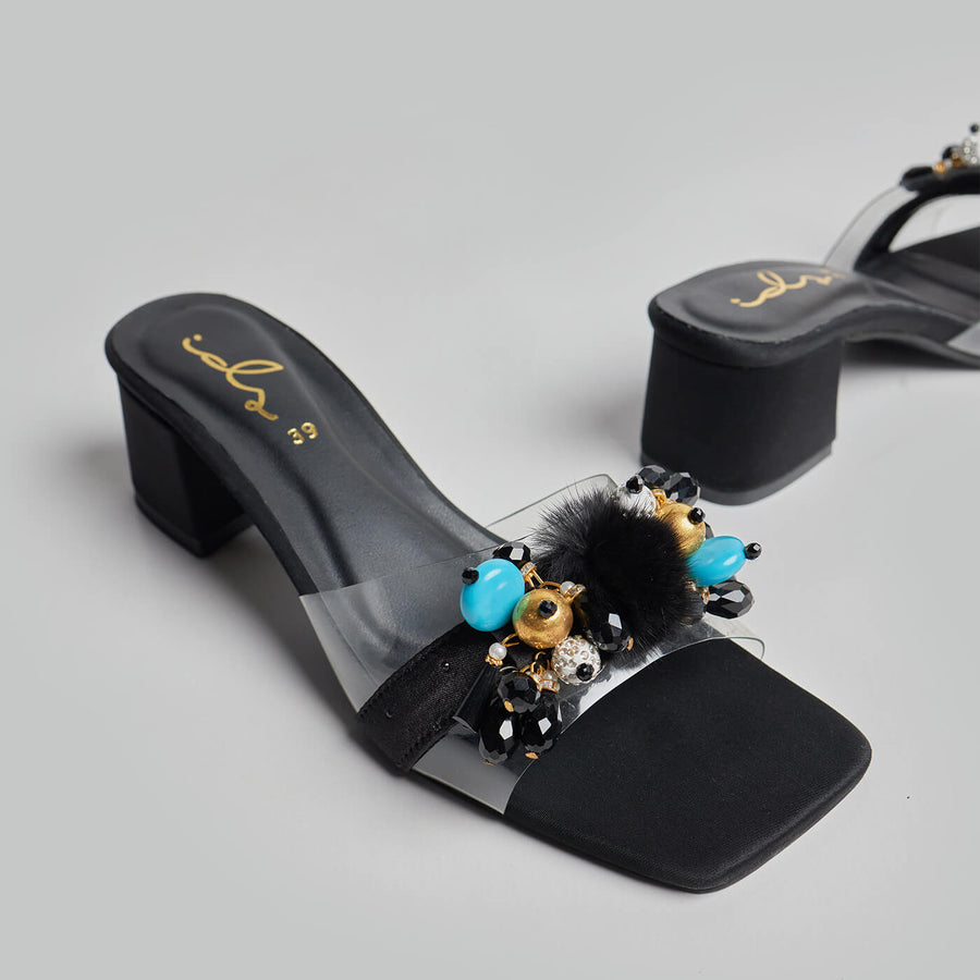 Fur Balls Block Heel - Black