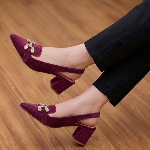 Velvet Spark Buckled Sling Back - Burgandy