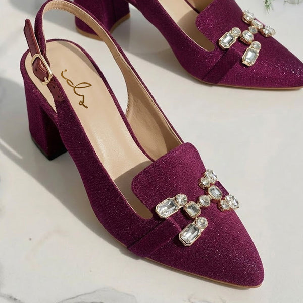 Velvet Spark Buckled Sling Back - Burgandy