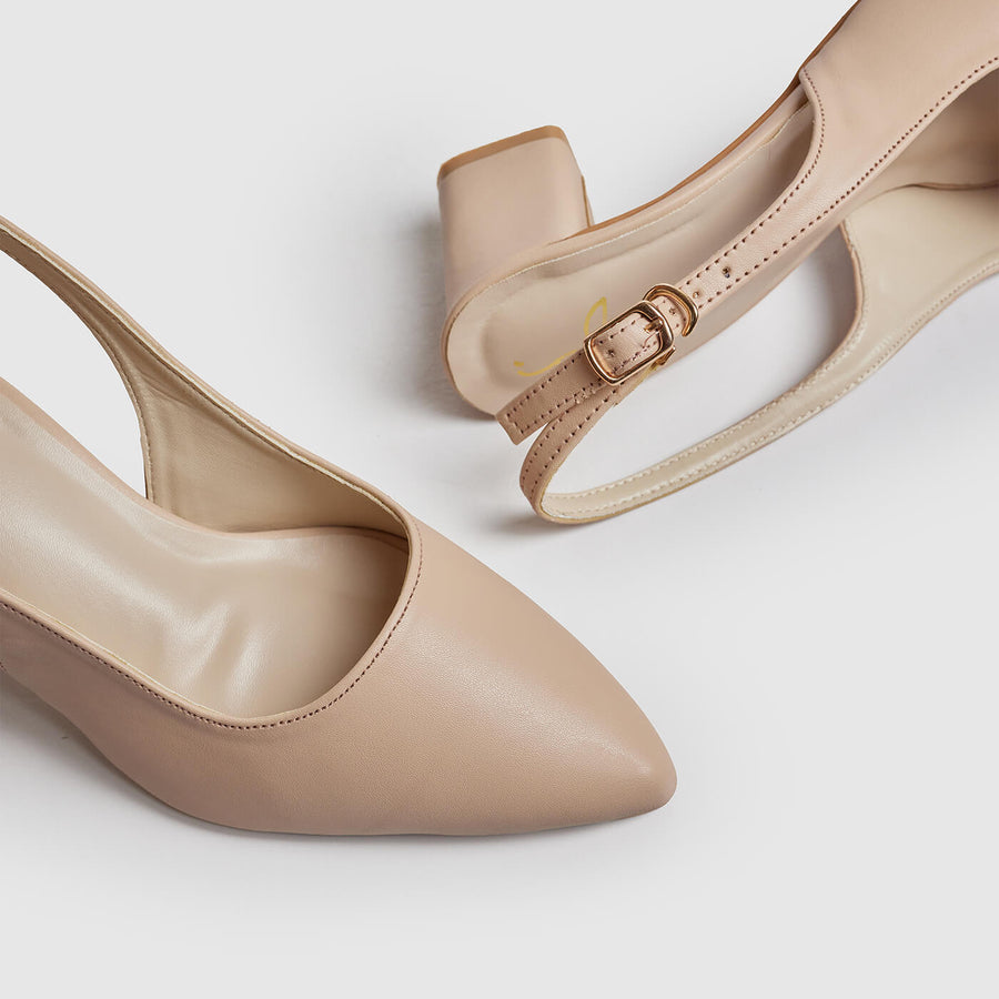 Block Heel Slingback - Beige