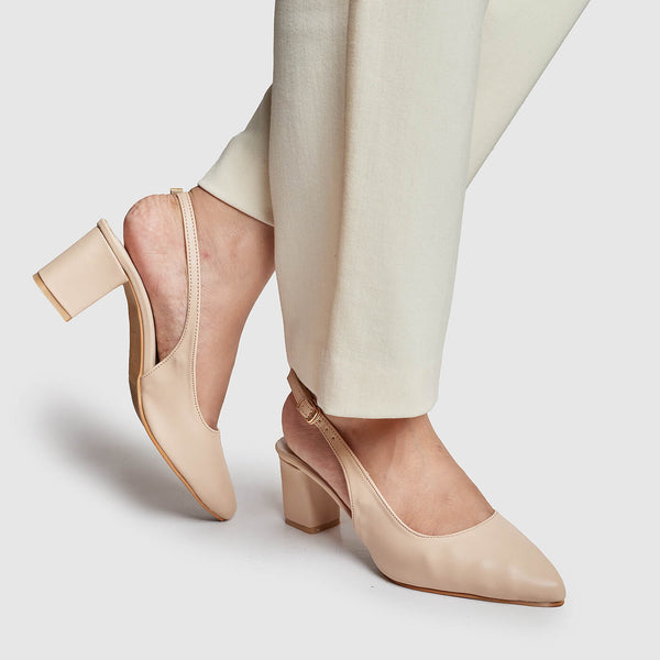 Block Heel Slingback - Beige
