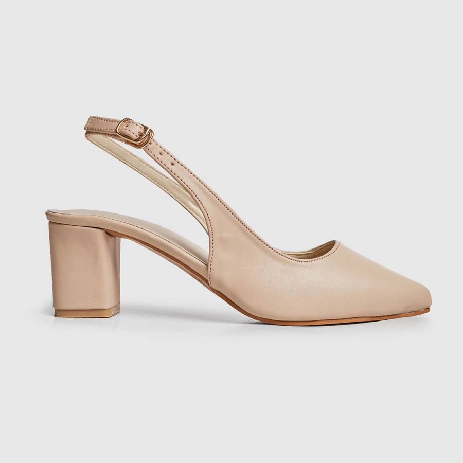 Block Heel Slingback - Beige