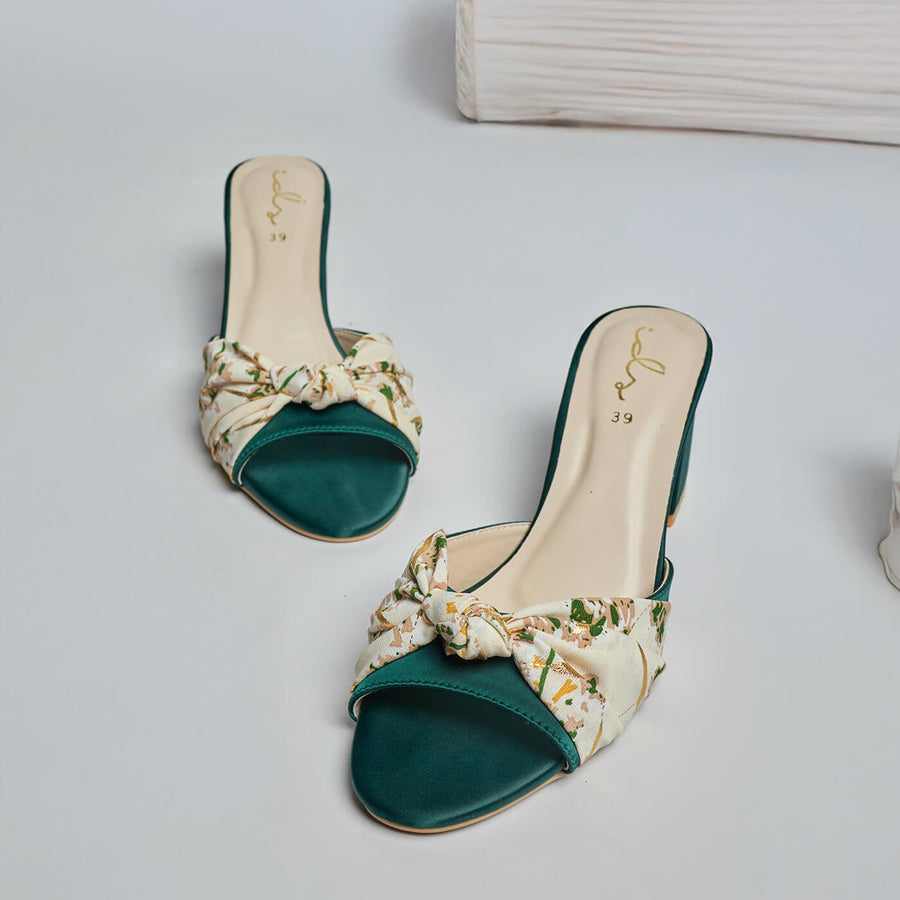 Bloom Knot Block Heel- Emerald Green