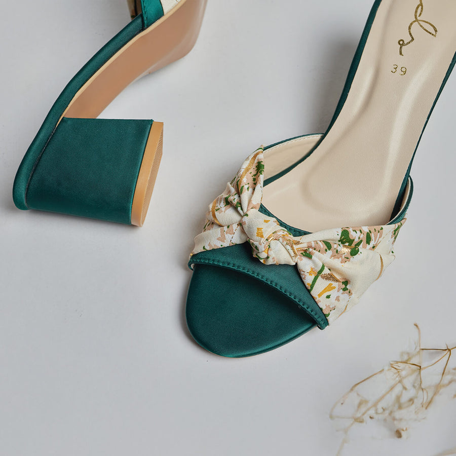 Bloom Knot Block Heel- Emerald Green