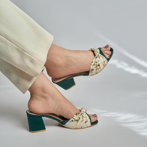 Bloom Knot Block Heel- Emerald Green