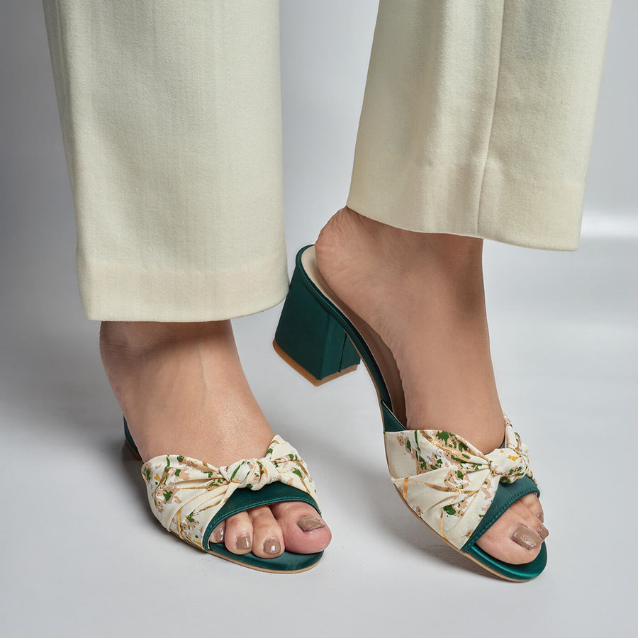 Bloom Knot Block Heel- Emerald Green
