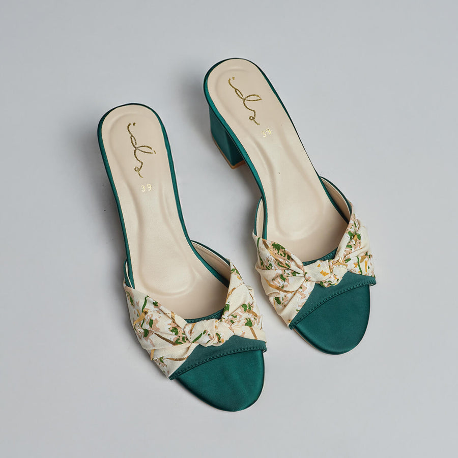 Bloom Knot Block Heel- Emerald Green