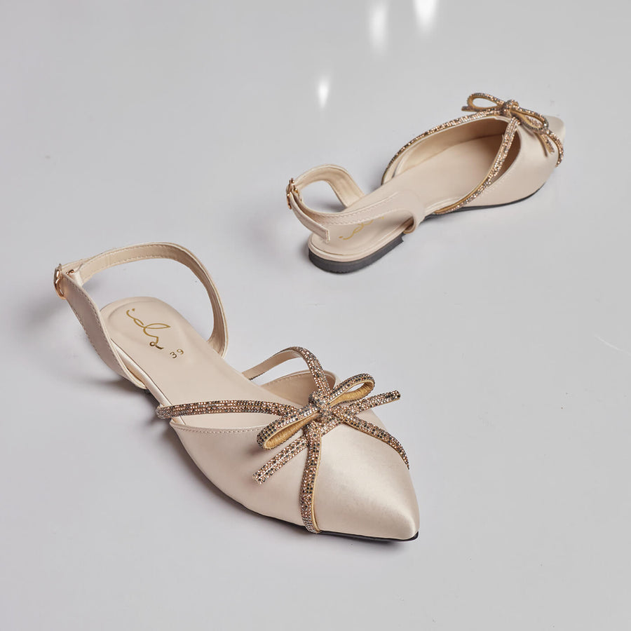 Bowtique Flat Sling Back- Gold