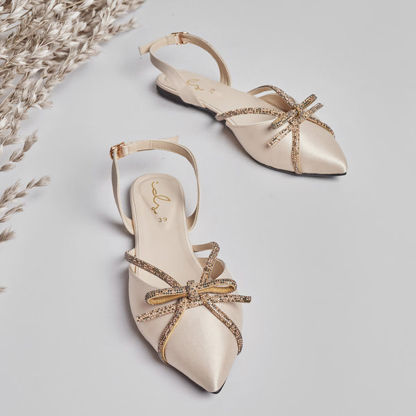 Bowtique Flat Sling Back- Gold