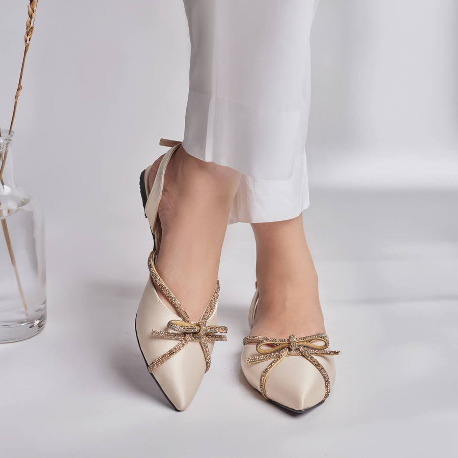 Bowtique Flat Sling Back- Gold