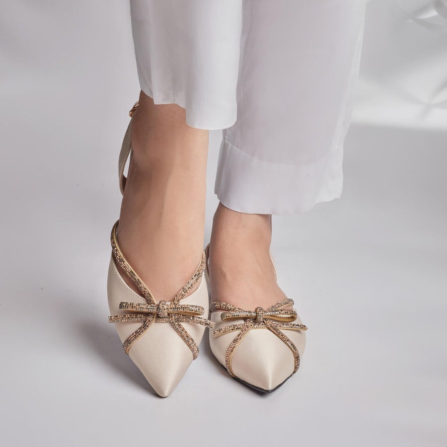 Bowtique Flat Sling Back- Gold