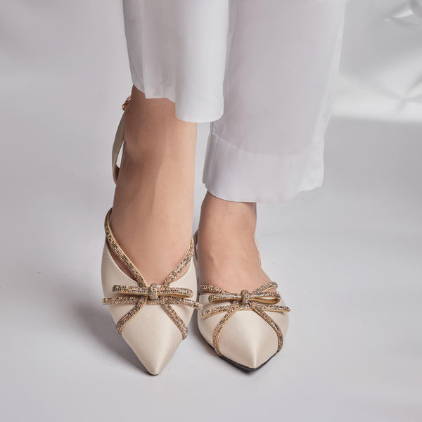 Bowtique Flat Sling Back- Gold