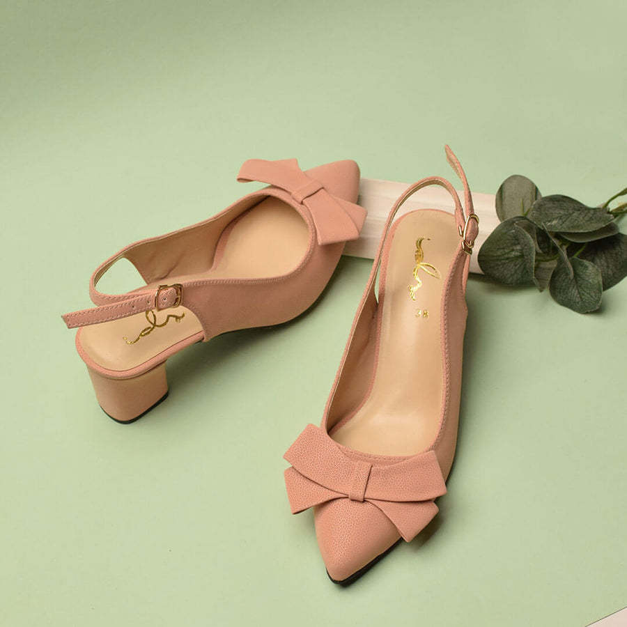 Classic Bow Tie Sling Back - Nude Pink